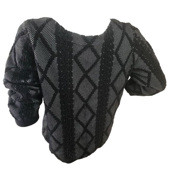 Worthington Tops - Worthington Black Embroidered Overlay Knit Top Women L 3/4 Slv Cotten Polly Blnd